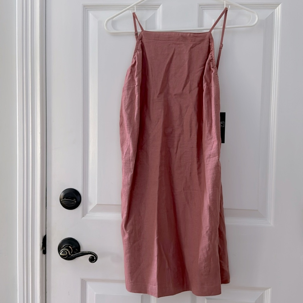 Abercrombie lined linen dress.open back 3buttons adjustable spaghetti straps.NWT